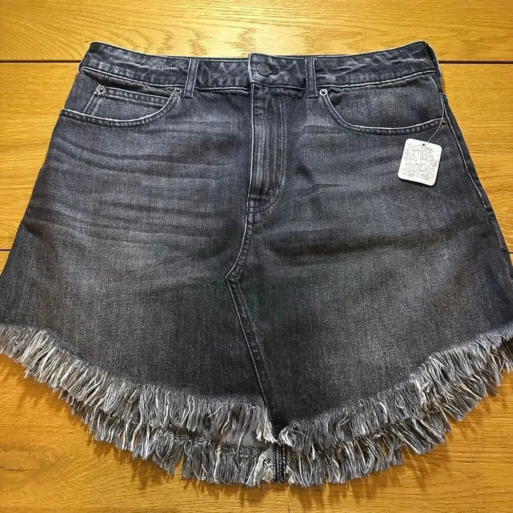 NWT Free People denim mini skirt womens 31 Bailey maverick black